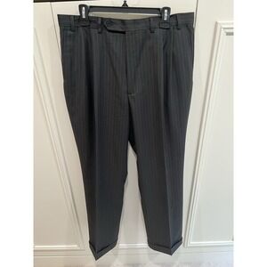 Oscar De La Renta Gray Pinstripe Dress Pants Size 38 X 32 Cuffed Designer
